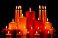 Large group of mixed candles burning Royalty Free Stock Photo