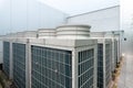 Large group of modern central air conditioners outside of the building exterior Royalty Free Stock Photo