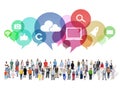 Large Group of Multiethnic People with Social Media Symbols Royalty Free Stock Photo