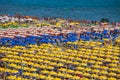 Large group of parasols at the beach of Rimini