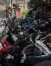 Large group of parked motorcycles