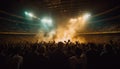 Large group of people cheering at a rock music concert generated by AI