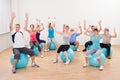 Large group of people doing pilates Royalty Free Stock Photo