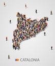 Large group of people in form of Catalonia map. Population of catalonia or demographics template. Referendum concept.