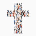 Large group of people in form of christian cross. Royalty Free Stock Photo