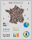 Large group of people in form of France map with infographics elements. Royalty Free Stock Photo