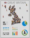 Large group of people in form of Great Britain map with infographics elements. Royalty Free Stock Photo