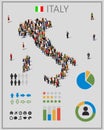 Large group of people in form of Italy map with infographics elements. Royalty Free Stock Photo
