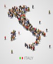 Large group of people in form of Italy map with infographics elements. Italy map. Background for presentation. Royalty Free Stock Photo