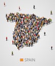 Large group of people in form of Spain map. Population of Spain or demographics template. Background for presentation.