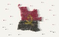 Large group of people forming Angola map and national flag in social media and community concept on white background. 3d sign Royalty Free Stock Photo