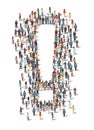 Large group of people forming exclamation mark, flat vector illustration. Social problems concept. Royalty Free Stock Photo