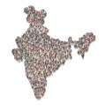 Large group of people forming India map standing together, flat vector illustration. Population demographics.