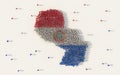 Large group of people forming Paraguay map and national flag in social media and community concept on white background. 3d sign Royalty Free Stock Photo