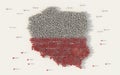 Large group of people forming Poland map and national flag in social media and communication concept on white background. 3d sign