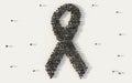 Large group of people forming RIP Funeral black ribbon symbol in social media and community concept on white background. 3d sign Royalty Free Stock Photo