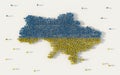 Large group of people forming Ukraine map and national flag in social media and community concept on white background. 3d sign Royalty Free Stock Photo