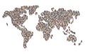 Large group of people forming world map standing together, flat vector illustration. Population, earth community. Royalty Free Stock Photo