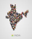 Large group of people in India map form. Population of India or demographics template. Background for presentation.