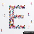 Large group of people in letter E form. Human alphabet.