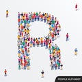 Large group of people in letter R form. Human alphabet.