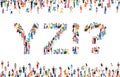 Large group of people in letter Y, Z, excitement, question sign. People font set. Vector