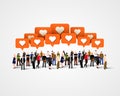 Large group of people with like signs. Social network concept. Royalty Free Stock Photo