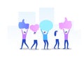 Large group of people with like, thumb, heart, signs. Social network concept. Royalty Free Stock Photo