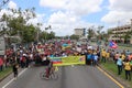 Large group of people marching to protest against the Privatization of Public-Sector Services