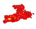 Large group of people in the shape of China flag. People s Republic of China. Population concept.