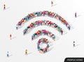 Large group of people in the shape of wi-fi sign. Wireless internet.