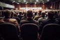 Large Group of People Sitting in Auditorium for Event or Presentation, Rear view of people in audience at the conference hall, AI