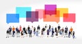 Large group of people with a square chat speech bubbles. Flat vector illustration isolated on white Royalty Free Stock Photo