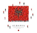 A large group of people are standing in black and red robes, symbolizing the flag of Albania