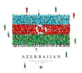 A large group of people are standing in blue, green, white and red robes, symbolizing the flag of Azerbaijan Royalty Free Stock Photo