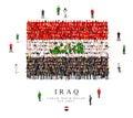 A large group of people are standing in green, white, black and red robes, symbolizing the flag of Iraq
