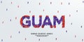 A large group of people stands, making up the word Guam. Guam flag made from people crowd.