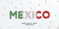 A large group of people stands, making up the word Mexico. Mexico flag made from people crowd. Vector illustration