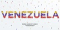 A large group of people stands, making up the word Venezuela. Venezuela flag made from people crowd. Vector illustration