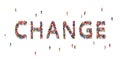 A large group of people stands in the word Change. The concept of change, thinking, conscious choice, thinking population, future Royalty Free Stock Photo
