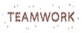 A large group of people stands in the word Teamwork. People at work. Concept of the brain work, ideas, thoughts, meeting, future,