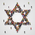 Large group of people in the Star of David shape. Judaism sign. Jewish background. Religious symbol Royalty Free Stock Photo