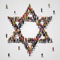 Large group of people in the Star of David shape. Judaism sign. Jewish background. Religious symbol. Royalty Free Stock Photo