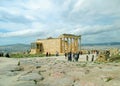 Large Group of People Visiting the Erechtheion Ancient Greek Temple on the Hilltop of Acropolis, Athens, Greece