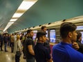 Large group of people waiting of their train in the Baku metropolitan