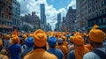 Large Group of People Wearing Orange Turbans