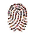 Large group pf people in the shape of a fingerprint on an white background. Royalty Free Stock Photo