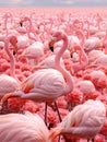 a large group of pink flamingos in a field Royalty Free Stock Photo