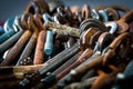 A large group of rusty keys