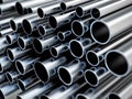 Large group of steel tubes. 3D illustration Royalty Free Stock Photo